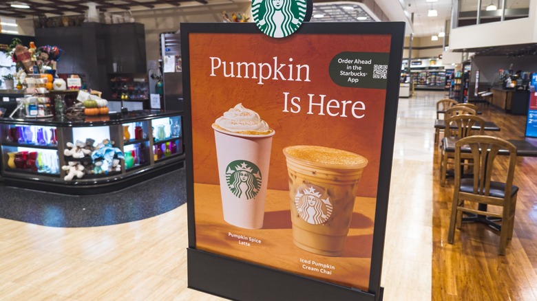 psl signage at a starbucks in-store kiosk