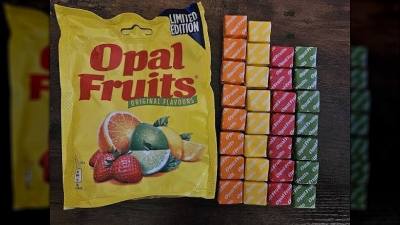 yellow bag of vintage opal fruits candies