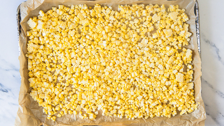 Corn in baking sheet