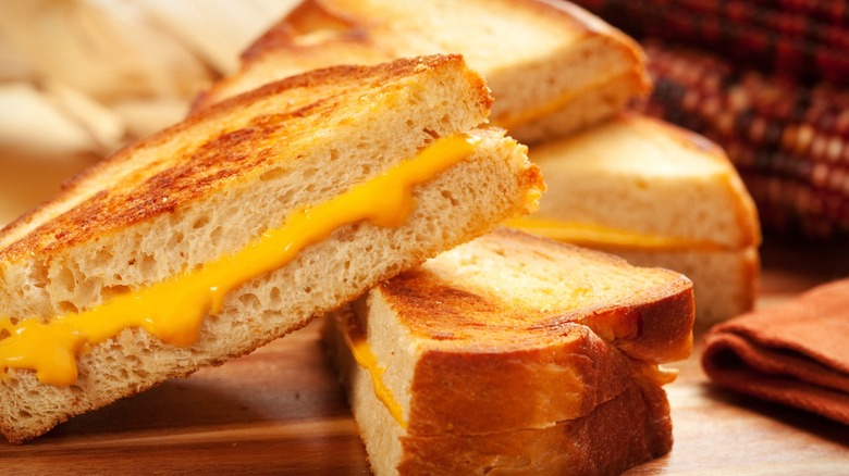 stacked halves of grilled cheese sandwiches