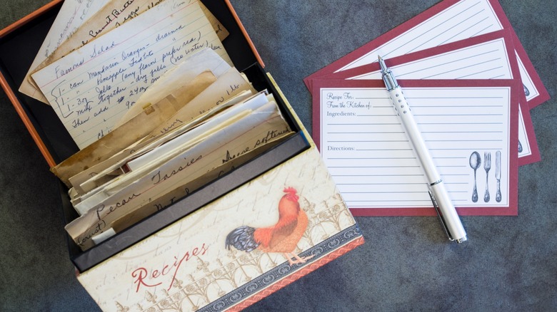old-fashioned recipe box with cards