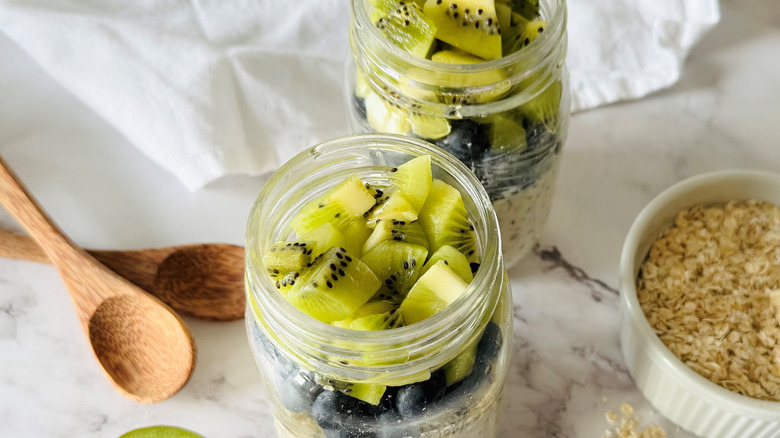 overnight oats with fruit in mason jar