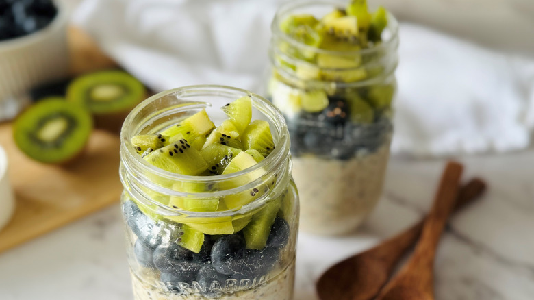 overnight oats with fruit in mason jars