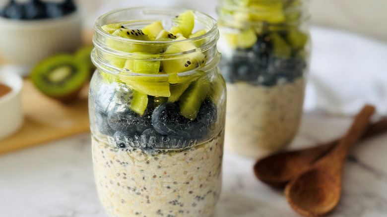 overnight oats with fruit in mason jar