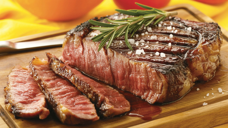 Closeup sliced sirloin steak