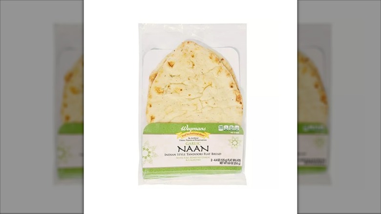 garlic naan in plastic package with green label