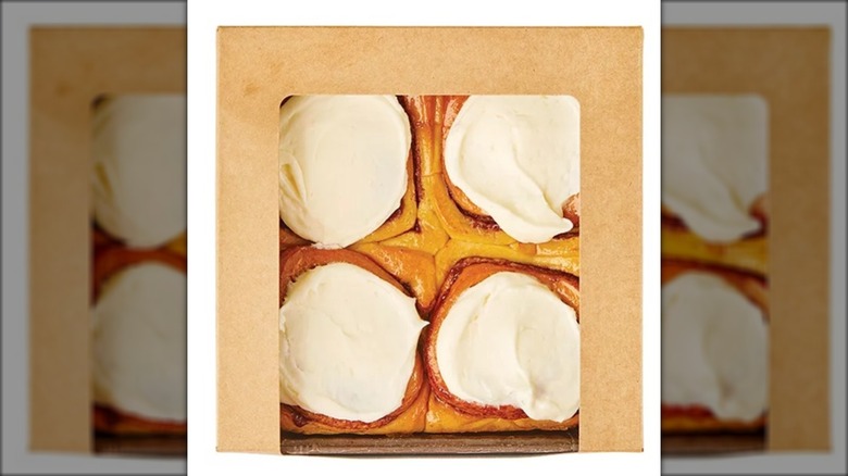 iced cinnamon buns in a four-pack