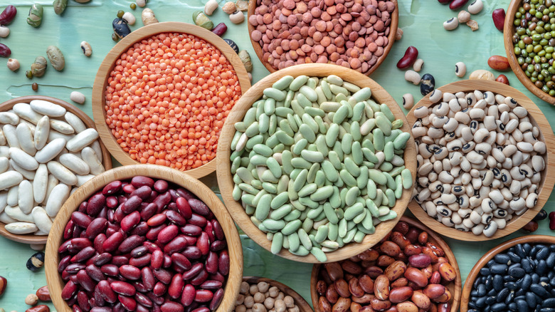 Various legumes in bowls