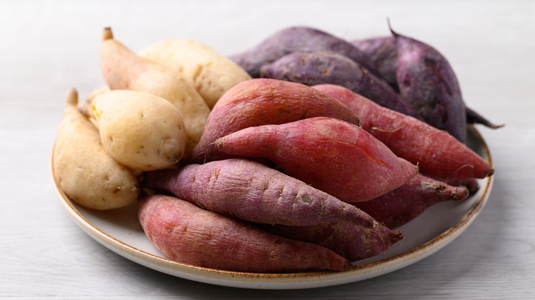 A plate of steamed sweet potatoes