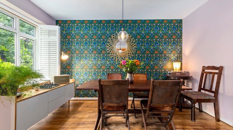 retro wallpaper with kitchen table and sideboard