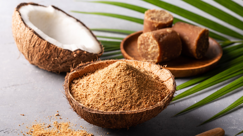 Coconut sugar in both powder and solid form