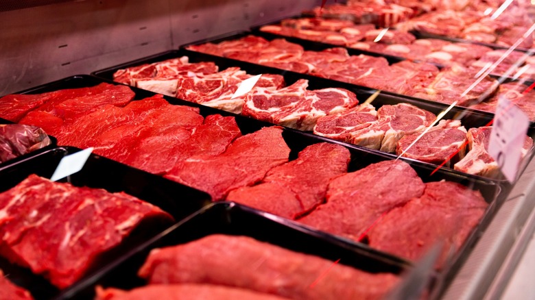 beef on display at supermarket