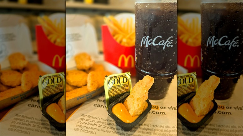 a mcdonald's meal with new gold sauce