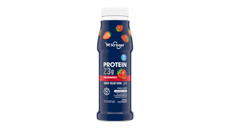 dark blue bottle of yogurt protein drink