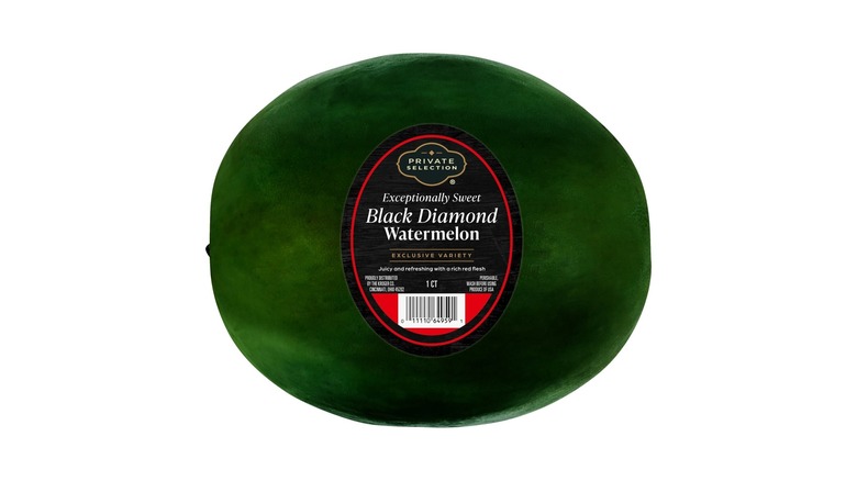 dark green watermelon with black label