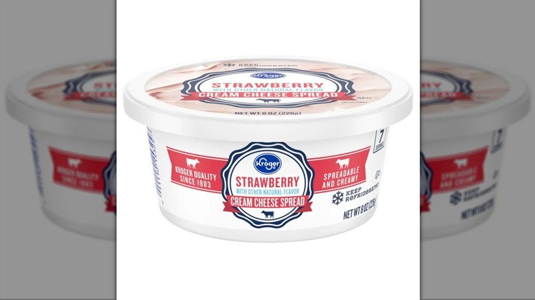 white container of kroger strawberry cream cheese