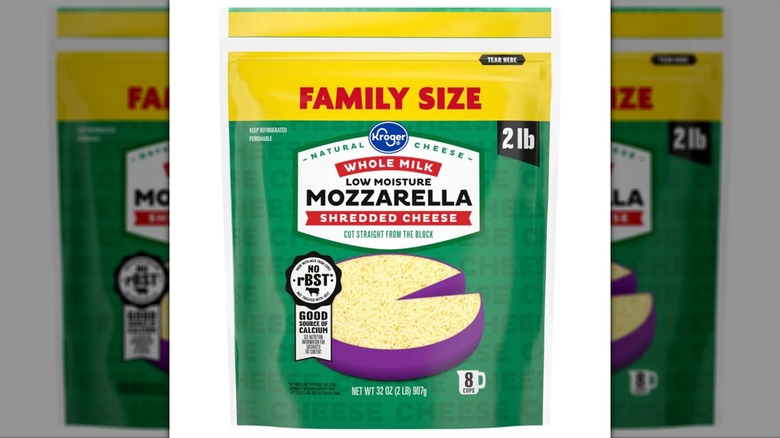 green bag of shredded mozzarella cheese