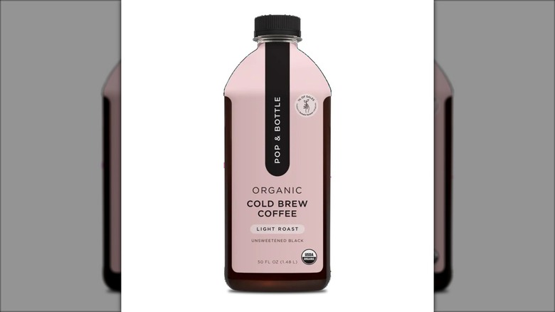 cold brew coffee in pink bottle