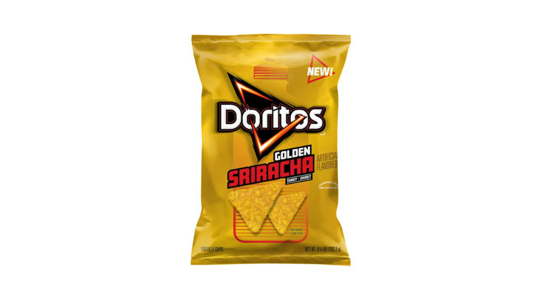 A bag of Doritos Golden Sriracha white background