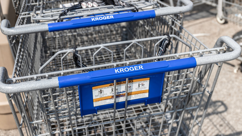 Closeup Kroger branded shopping carts