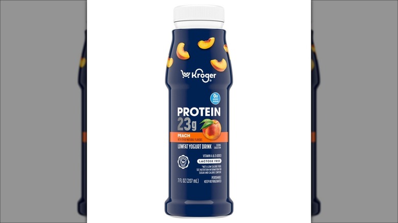 protein yogurt drink in navy bottle