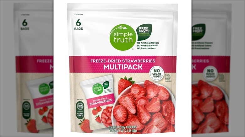 package of freeze-dried strawberries in white bag