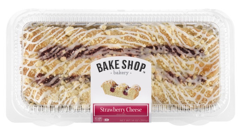 aldi strawberry and cheese danish on white background