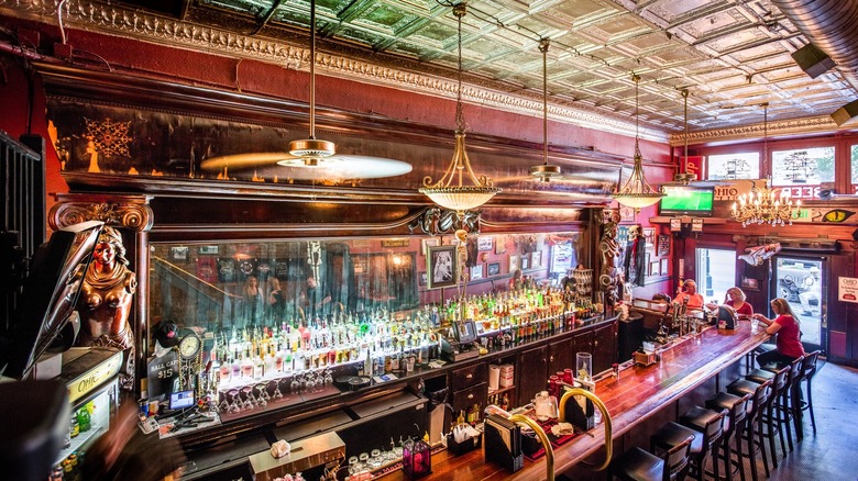 Interior of Ohio Club showing bar and vintage decorations