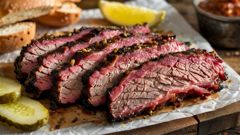 Slices of smoked brisket