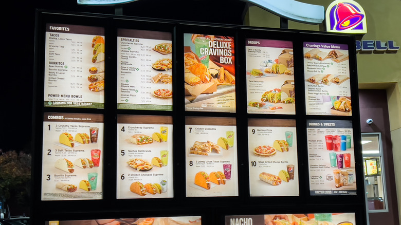 Taco bell drive-thru menu.