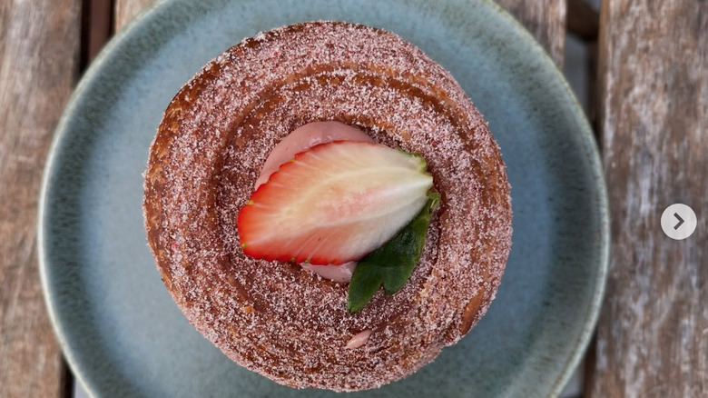 Overhead image of a strawberry cruffin