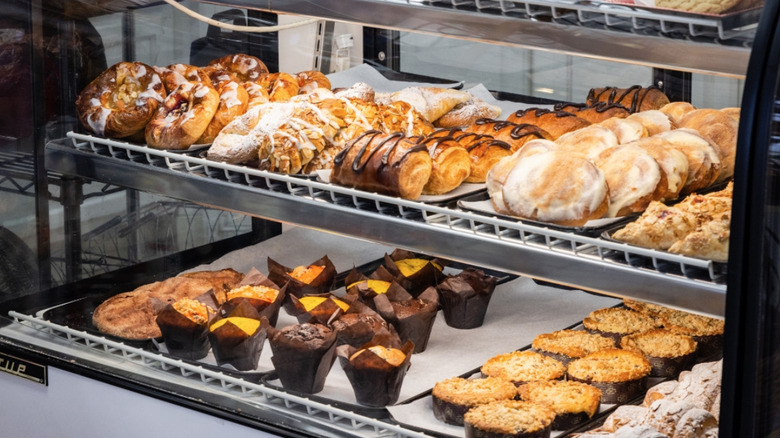 Bakery case filled with fresh baked goods
