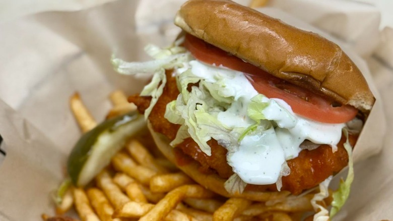 A burger and fries from Hall of Flame in New Mexico