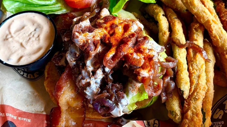 A burger and fries from Juicy Lucy's Burger Bar and Grill in North Carolina