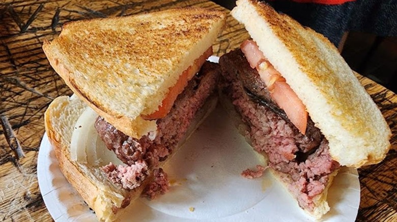 A burger from Louis' Lunch in Connecticut