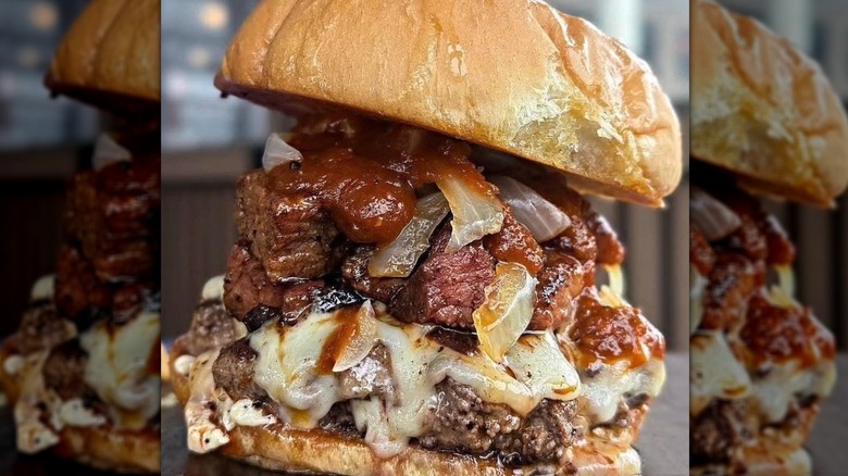 A burger from Oscar's Breakfast, Burgers & Brews in West Virginia