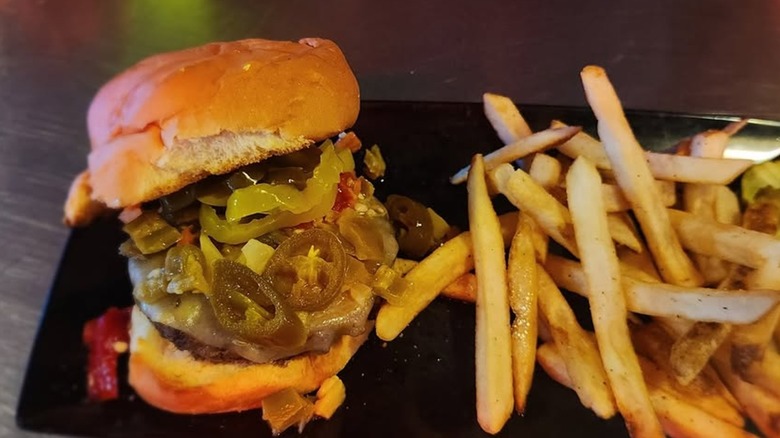 A burger and fries from Pete's Garage Bar in Wisconsin