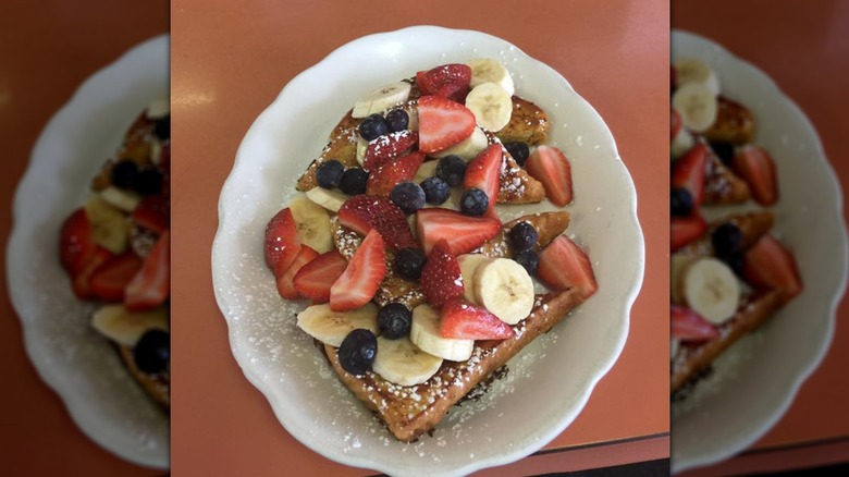 Waffles and fruit from Yellow Rose Cafe in Illinois