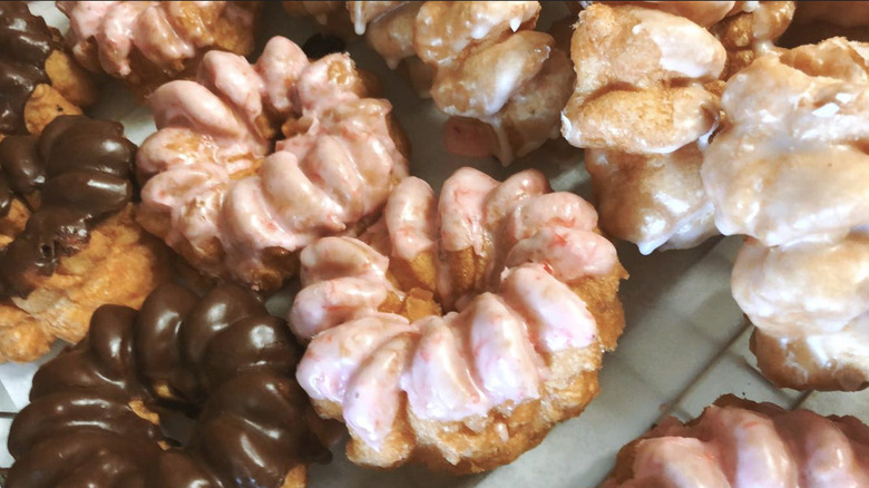 Selection of crullers in bakery