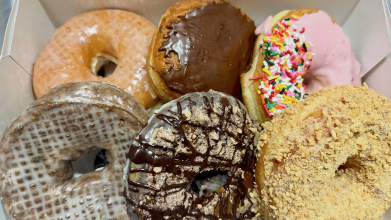 Six assorted donuts in a box