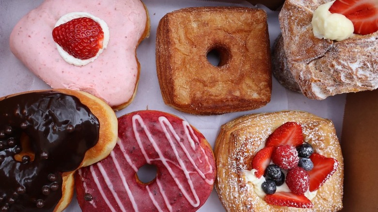 Box of six pastries and donuts for Valentine's Day