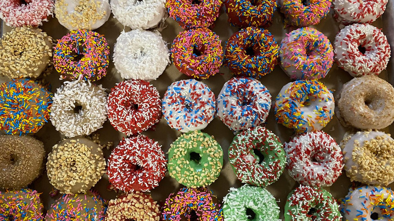 Assorted sprinkled donuts