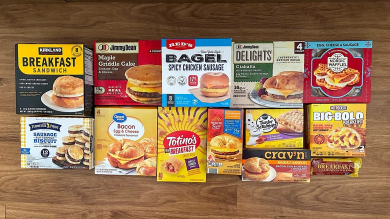 Assorted packages of breakfast sandwiches