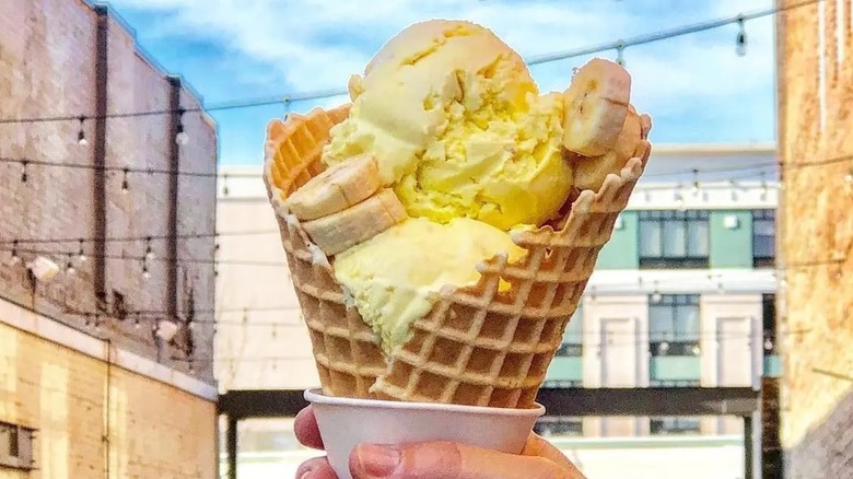 A cone from Austin's Homemade Ice Cream in West Virginia