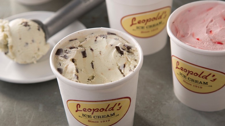 Tubs of ice cream from Leopold's Ice Cream in Georgia