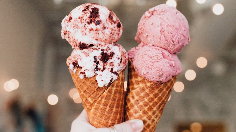 Two ice cream cones from Loblolly Creamery in Arkansas