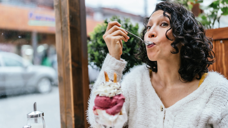 Woman eating ice cream
