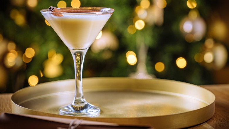 Eggnog cocktail in martini glass