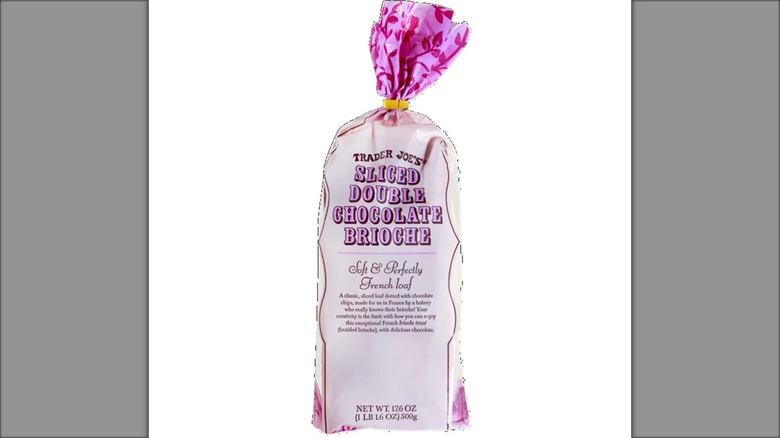 purple bagged loaf of chocolate brioche