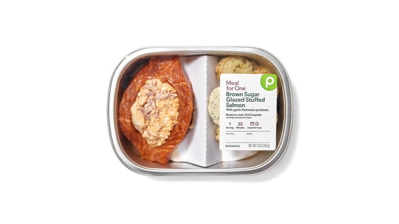 Publix' Brown Sugar Glazed Stuffed Salmon, with Garlic Parmesan Potatoes